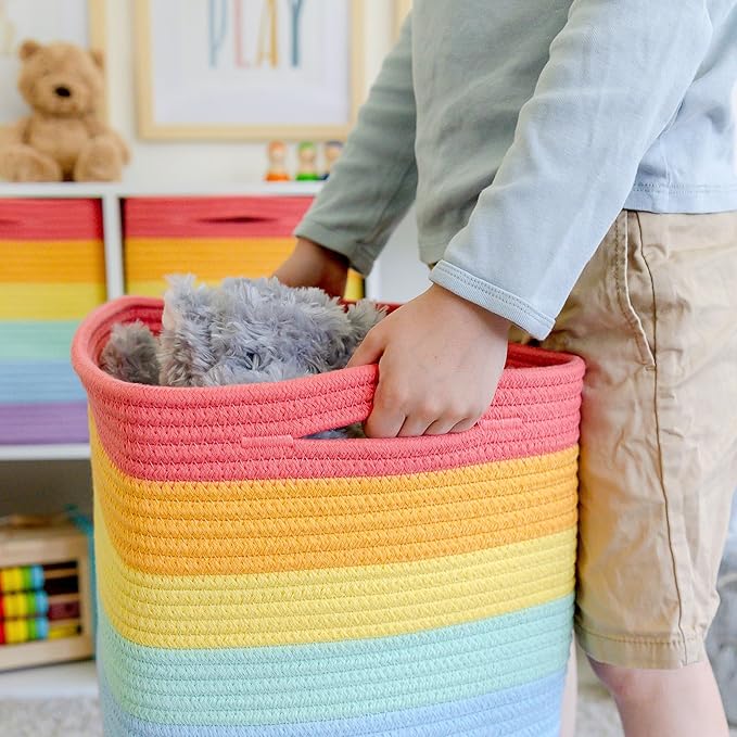 NaturalCozy Storage Cubes 11 Inch Cotton Rope Woven Baskets for Organizing, 3-Pack | Cube Storage Bin | Square Storage Baskets for Shelves Organizer, Classroom, Kids Toy Bins, Closet, Baby Nursery