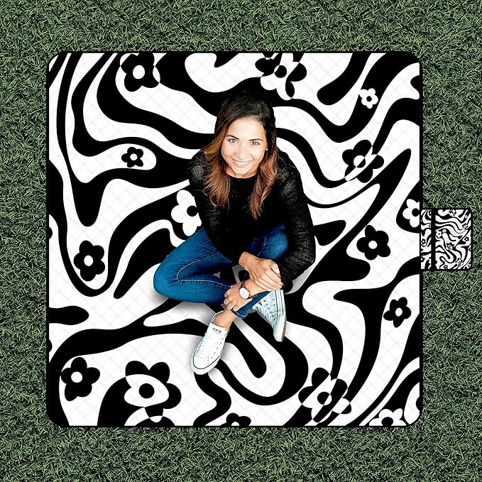 Picnic Blankets Waterproof Foldable, Extra Large 79"x79" Beach Blanket Waterproof Sandproof, 3-Layer Polyester Portable Outdoor Picnic Mat Essentials for Park, Camping Travel, Grass Lawn-Spiral Design