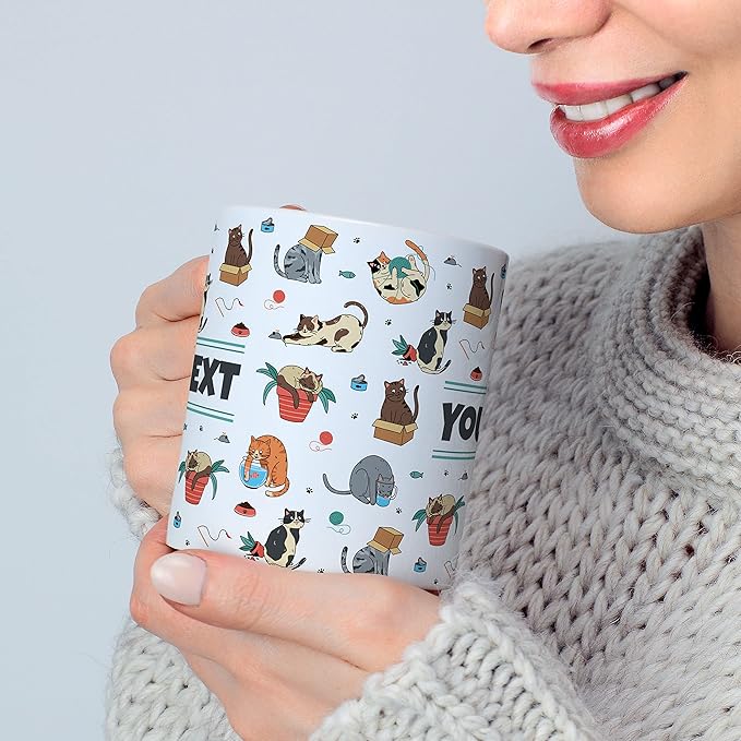 Personalized Mug for Kids - Cats - Custom Name/Text, Ceramic Hot Chocolate/Cocoa/Coffee Cup for Boys/Girls, Birthday/Christmas/Holiday Gift - 11 oz, Navy Blue Handle