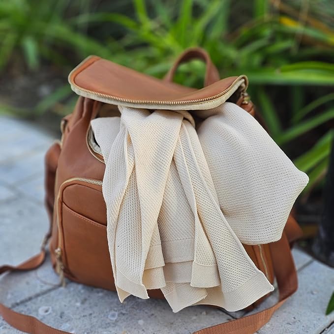 Peekaboo Knit Breathable Nursing Cover Up For Breastfeeding - Soft Organic Cotton & Cashmere Breast Feeding Covers For Women - Privacy Feature - Includes Mesh Laundry Bag (Beige)