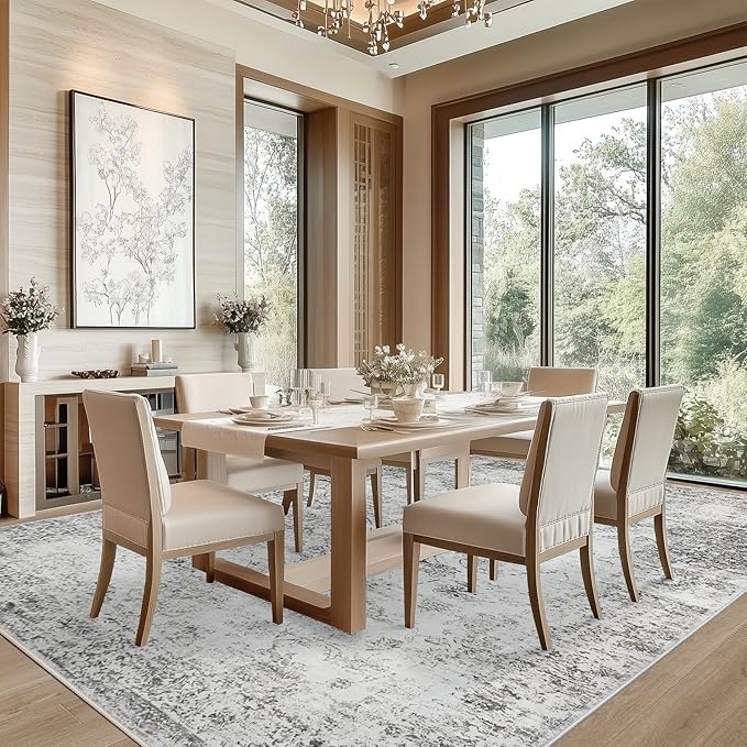 8x10 Area Rug Living Room Rugs - Washable Rug Large Modern Abstract Soft Thin Carpets Indoor Floor No Slip Vintage Carpet for Bedroom Under Dining Table Nursery Home Office Decor Gray