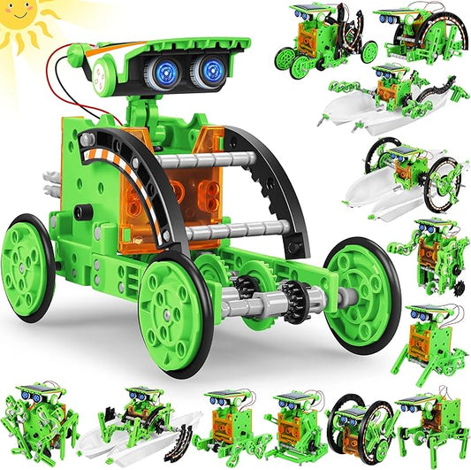 Bottleboom STEM 13-in-1 Education Solar Power Robots Toys for Boys Age 8-12, Educational Toy Science Kits for Kids Experiment Robotics Set Birthday Gifts for 8 9 10 11 12 Years Old-Green