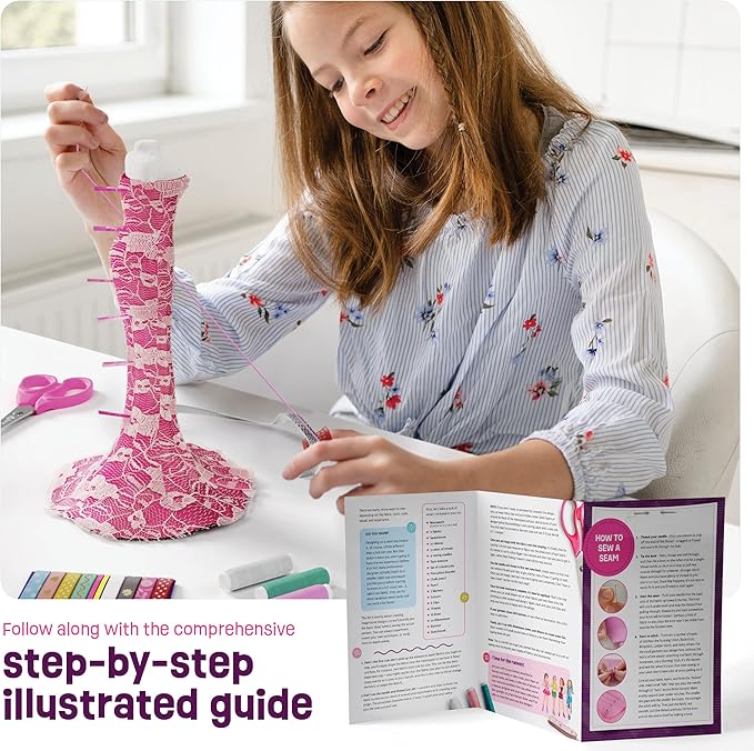 Pretty Me Fashion Design Studio - Sewing Kit for Kids - Designer Dress Girls Arts Crafts Kits Ages 8, 9, 10, 11, 12 Age - Sketch, Sew, Style - Kid Art Projects Gift - Girl Craft Activities Gifts