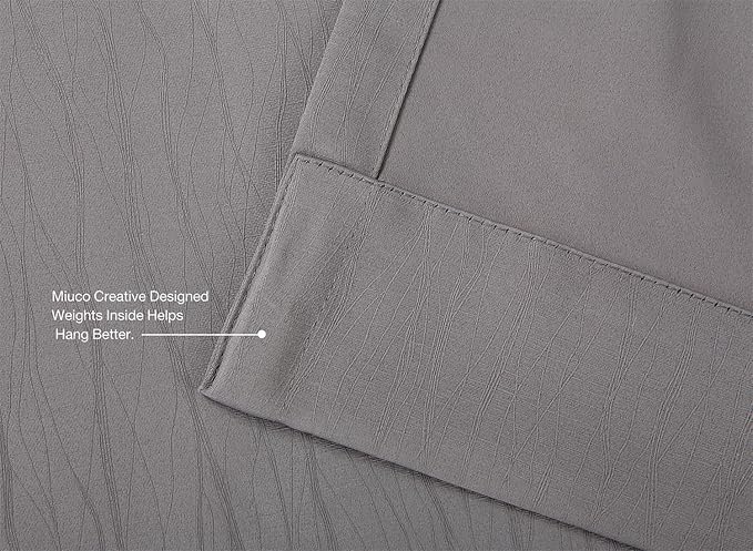MIUCO Blackout Curtains Room Darkening Textured Grommet Window Curtains 2 Panels for Bedroom 52 x 63 Inch Grey