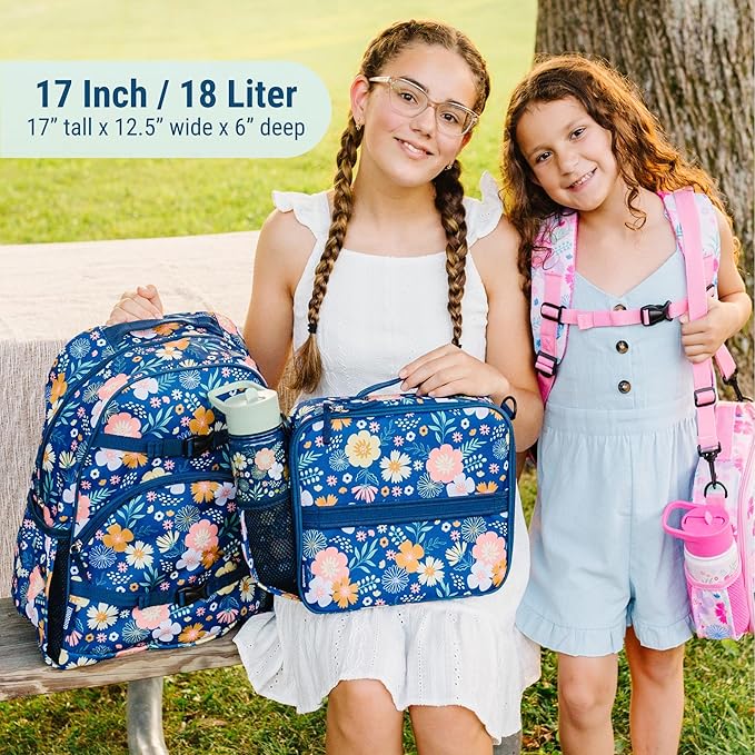 Wildkin ECO rPET 17-inch Large Backpack – Sustainable, Padded, Adjustable – Wildflower Bloom