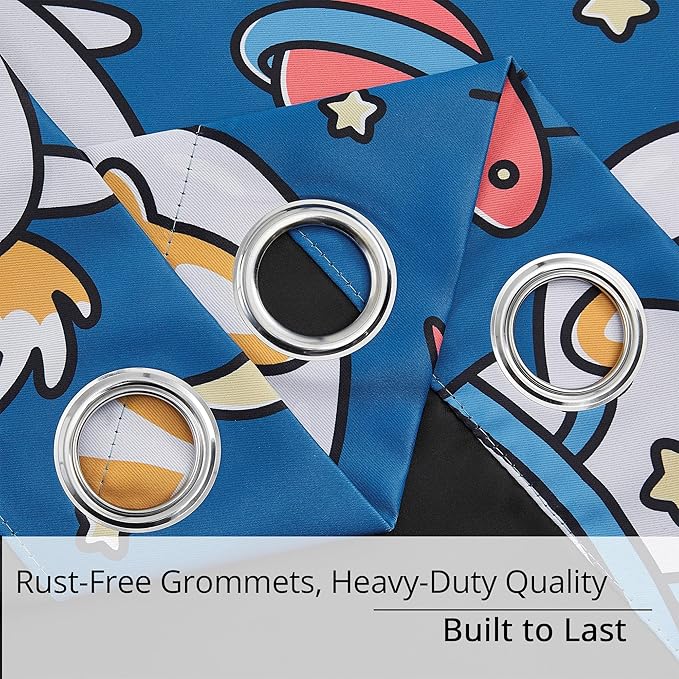 Kids Blackout Curtains - Space Dog Design, 100% Blackout, 2 Panels, Each W52×63, Thermal Insulated, Noise Reducing & Energy Efficient for Kids Bedroom, Turn your child’s room into a fun adventure