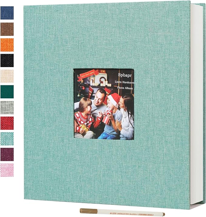 Spbapr Large Photo Album Self Adhesive 60 Pages Linen cover DIY Magnetic Scrapbook album with A Metal Pen Hold 3x5 4x6 5x7 6x8 8x10 Pictures Turquoise
