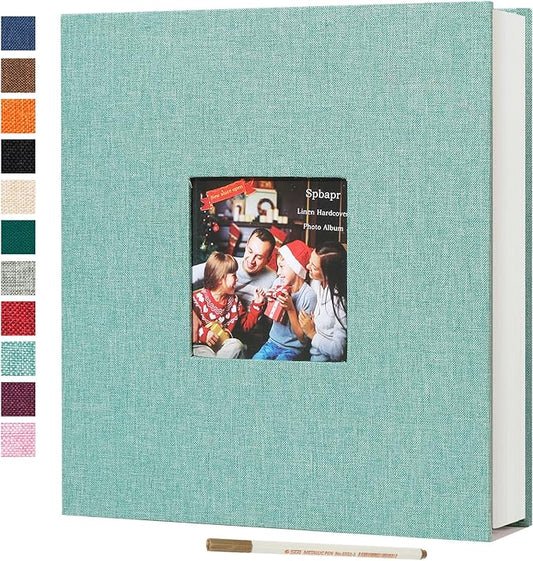 Spbapr Large Photo Album Self Adhesive 4x6 5x7 8x10 10x12 Pictures Magnetic Scrapbook 40 Blank Pages Linen Cover DIY Album with A Metal Pen Turquoise