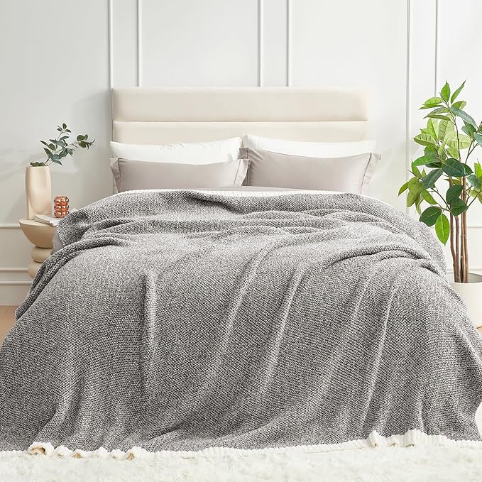 Snuggle Sac Oversized Grey Blanket Twin XL 66X90 for Bed, Reversible Super Soft Warm Cozy Knit Fuzzy Plush Blankets, Heather Dark Grey, 66x90 inches