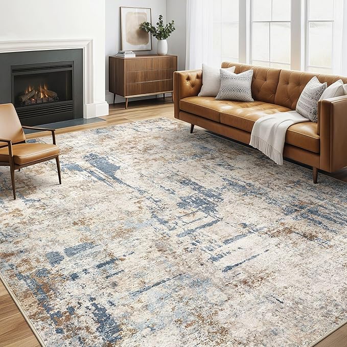 5x7 Area Rugs Living Room: Machine Washable Large Abstract Modern Soft Rug Stain Resistant Indoor Floor Non Slip Accent Carpet for Bedroom Nursery Playroom Dining Room Office Dorm Home House- Tan