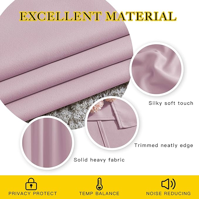 NICETOWN Baby Pink Curtains 110 inches Long, Grommet Thermal Insulated Room Darkening Curtains Privacy Window Treatments Sound Reducing for Bedroom/Living Room, W66 x L110, 2 Panels