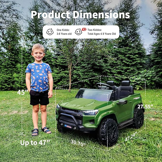 24V 10Ah Ride on Toy for Big Kids, 4WD 2 Seater Electric SUV Kids Car to Drive w/Remote Control, 4x200W Motors - Army Green