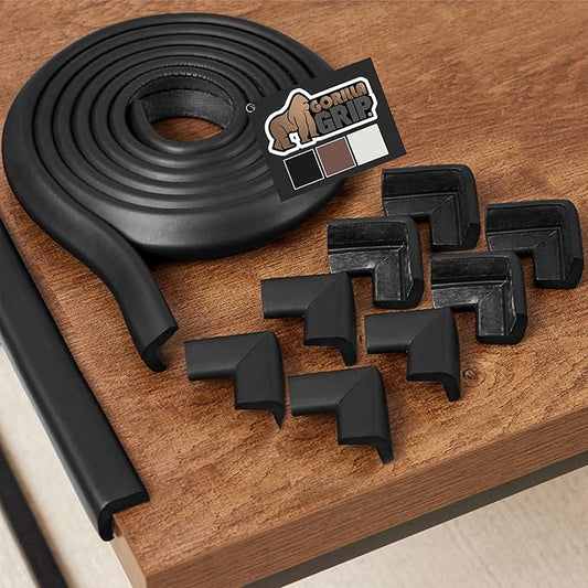 GORILLA GRIP Baby Proof Corners and Edges for Furniture, Kid Proofing Adhesive Table Corner Protectors, Heavy Duty Soft Rubber Foam Protection, Includes 8 Protective Safety Guards, 18 Feet, Black