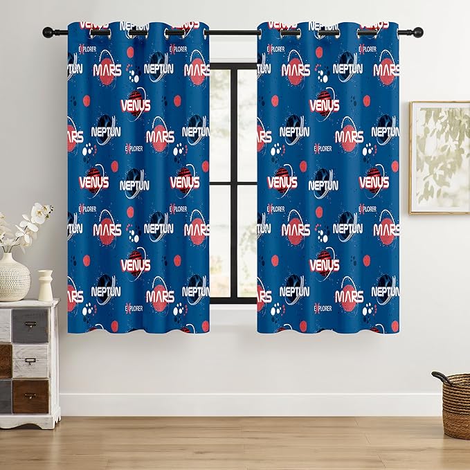 Kids Space Mars Blackout Curtains - 100% Blackout, Thermal Insulated, Noise Reducing,Bring The Cosmos Closer to Kids Room, 2 Panels (Planet Parade, W52×L63)