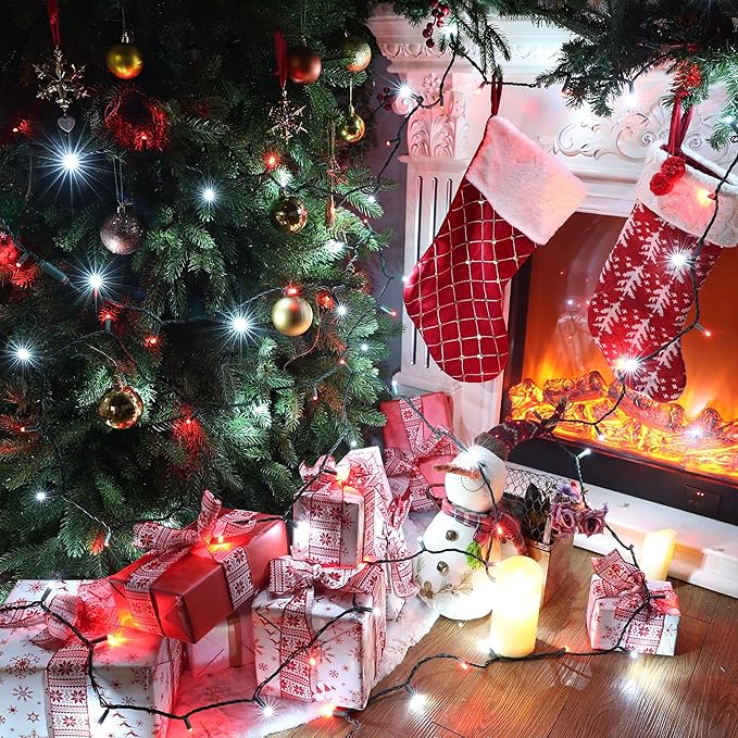 Brizled Red & White Christmas Lights, 33ft 100 LED Christmas String Lights, 5MM Wide Angle Xmas Tree Light Connectable, 120V UL Certified Mini Xmas Light for Indoor Outdoor Tree Room Party, Green Wire