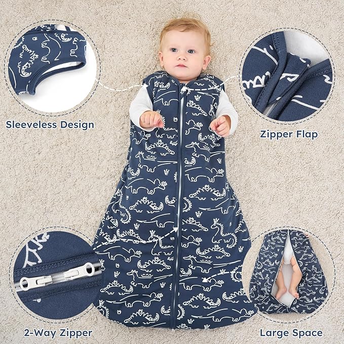 Yoofoss Baby Sleep Sack 12-18 Months, TOG 2.5 Baby Wearable Blanket with 2-Way Zipper, 100% Organic Cotton Fabric Winter Newborn Sleeping Sack, Warm Soft Comfy