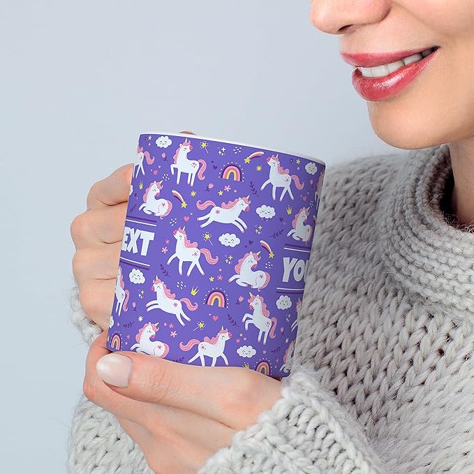 Personalized Mug for Kids - Purple Unicorn - Custom Name/Text, Ceramic Hot Chocolate/Cocoa/Coffee Cup for Girls, Birthday/Christmas/Holiday Gift - 11 oz, Black Handle