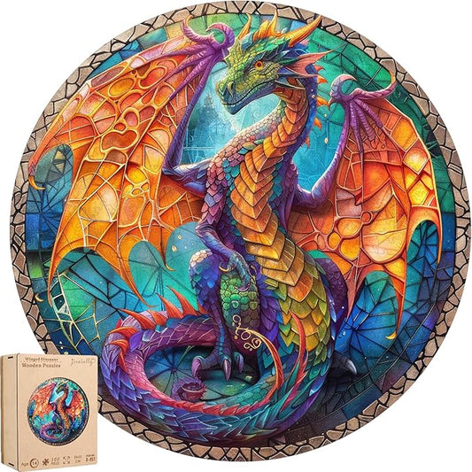 Wooden Puzzles for Adults, Dragon Puzzle Color Challenge Jigsaw Puzzles 300 Piece Royal,12x12.6 in Thickened Unique Shapes Family Reunion Puzzle, Best Gift for Adults and Kids, Family Game