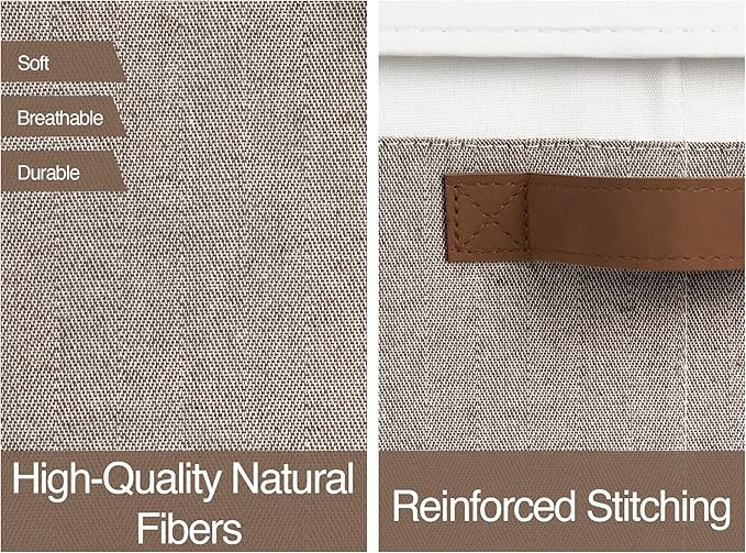 StorageWorks Large Storage Bins with Lids, Decorative Storage Boxes with Lid and PU Handles, Foldable Storage Baskets for Closet, Shelves, Stackable, Brown and White, 3-Pack