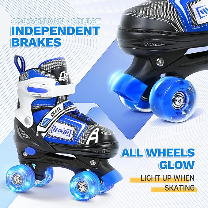 Adjustable Quad Skates for Kids, Teens, and Adults – Light-Up Wheels – Comfortable Fit, Secure Closure, Indoor and Outdoor Roller Skates for Boys and Girls