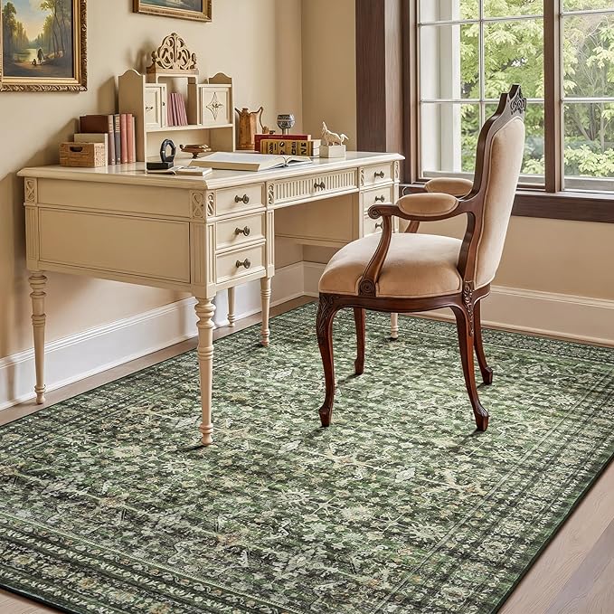 Lofus 6x9 Area Rug for Living Room,Green Washable Area Rugs with Non-Slip Backing,Soft Boho Carpets for Bedroom Dining Room Home Office Indoor Nursery