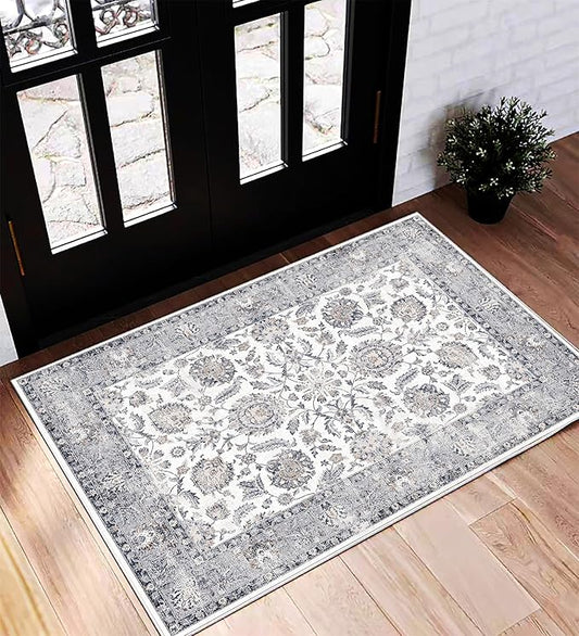 Area Rug 2x3 Washable Rug Door Mat Vintage Distressed Doormat Indoor Entrance Traditional Thin Floral Print Non Slip Carpet for Kitchen Bathroom Bedroom Living Room