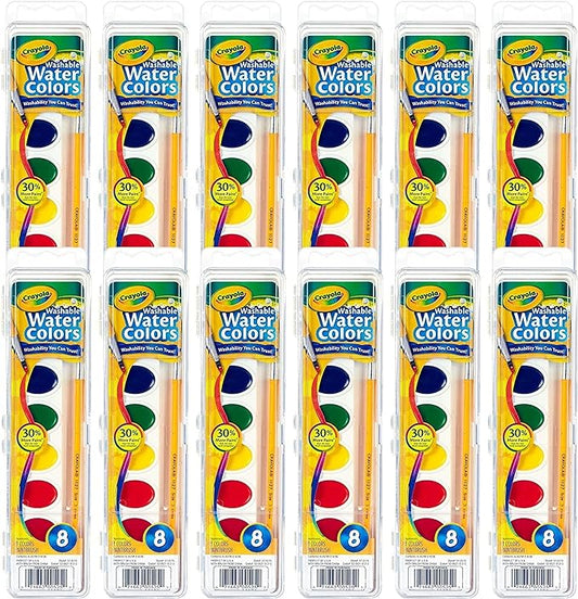 Crayola Washable Watercolor Paint Sets for Kids (12ct), Bulk Classroom Art Supplies for Preschool & Kindergarten, Classroom Learning Activities for Toddlers