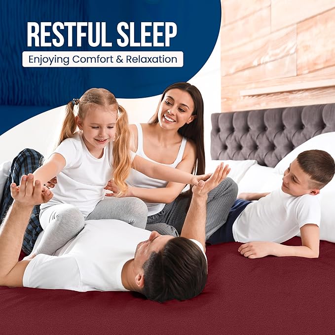 Utopia Bedding Waterproof Mattress Protector Queen Size, Premium Terry Mattress Cover 200 GSM, Breathable, Fitted Style with Stretchable Pockets (Burgundy)