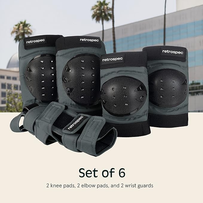 Retrospec Knee Pads, Elbow Pads & Wrist Guards for Men, Women & Kids - Protective Gear for Skateboarding, Roller Skate, Rollerblade, BMX & Scooter - Multi Sport Pad Set