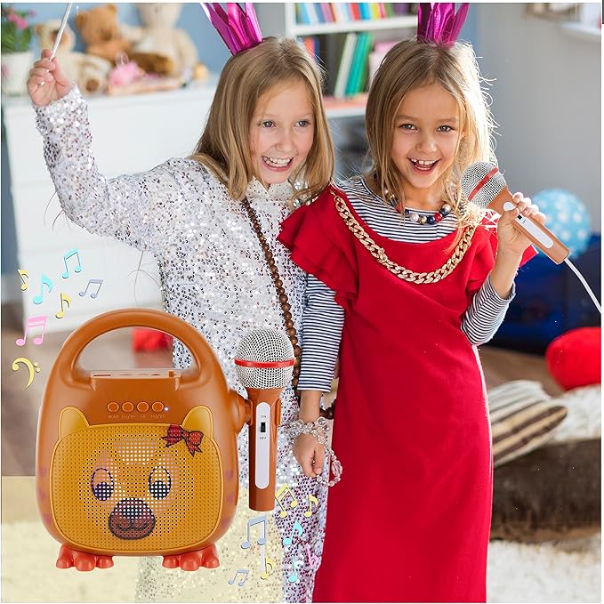 Singimals Kids Karaoke Speaker with Microphone - Unleash Your Child's Inner Superstar, Bluetooth v5.1, 12H Playtime, 5W Speaker, Multicolor LED Lighting, Theo The Bear