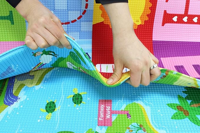 Baby Care Play Mat (Large, Playful - Magical Island) 82'' x 55'' Original One-Piece Reversible Rollable Waterproof Play Mat for Infants, Babies, Toddler, and Kids