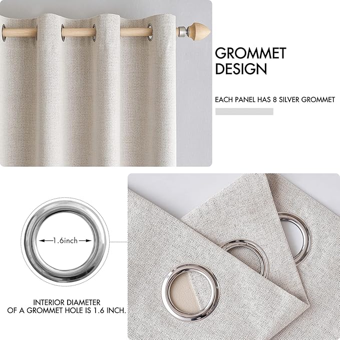 MIULEE 100% Blackout Linen Textured Curtains for Bedroom Solid Thermal Insulated Ivory Grommet Room Darkening Curtains & Drapes Luxury Decor for Living Room Nursery 42 x 63 Inch (2 Panels)
