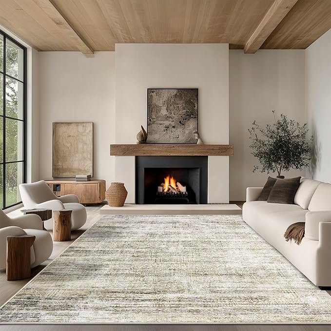 5x7 Area Rug Living Room Rugs - Washable Rug Large Modern Abstract Soft Thin Carpets Indoor Floor No Slip Vintage Carpet for Bedroom Under Dining Table Nursery Home Office Decor Nature
