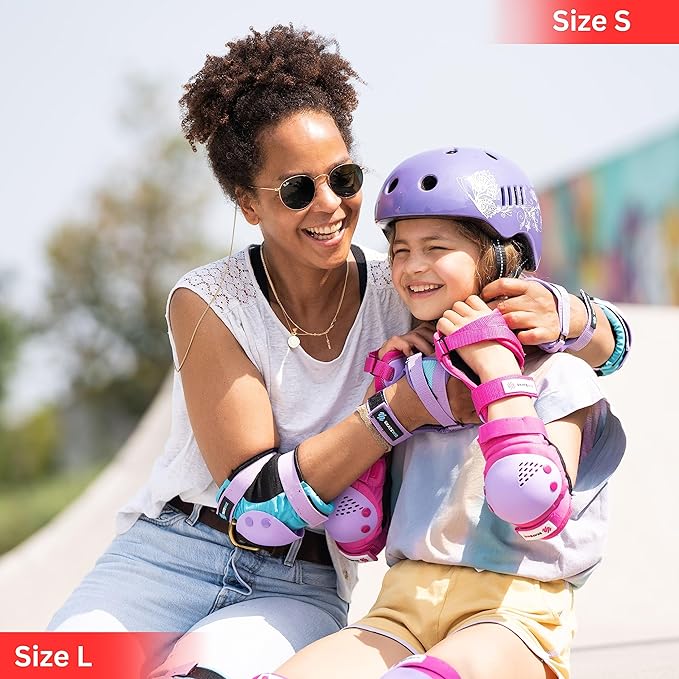 SKATEWIZ Skateboard Pads Protective Gear Set for Kids - Smash - Roller Skate Pads [6pc] - Elbow Pads Roller Derby and Knee Pads Kids Skating with Wrist Guards for Kids and Adults