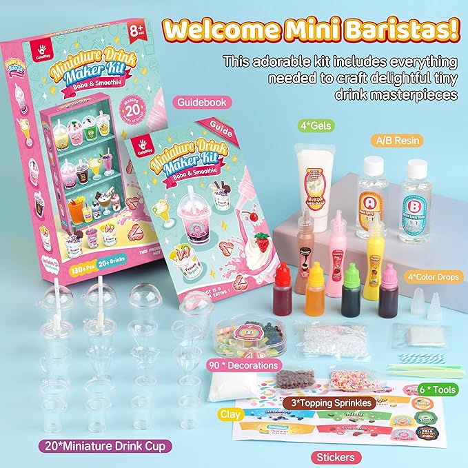 20 PCS Miniature Drink Marker Kit, Miniature Food Toys, Kitchen Pretend Food DIY Crafts Kits for Kids Ages 8-12, Girls Gift for Christmas, Birthday, Collectors, Resin Play, NOT Edible