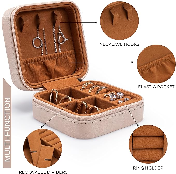 Custom Leather Jewelry Box w/Name & Birth Flower Month - Birthday Gifts for Women, Personalized Jewelry Travel Case - Customized Jewelry Organizer Box, Mom Birthday Gifts - White