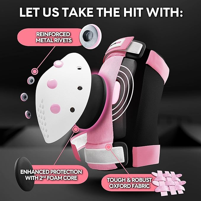 SKATEWIZ Skateboard Pads Protective Gear Set for Kids - Smash - Roller Skate Pads [6pc] - Elbow Pads Roller Derby and Knee Pads Kids Skating with Wrist Guards for Kids and Adults