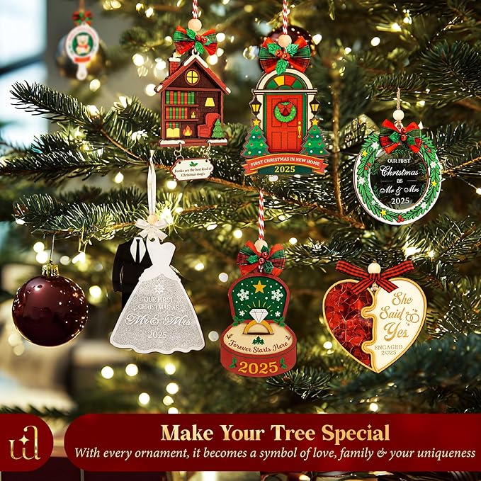 Our First Christmas As Mr and Mrs 2025 - Just Married Ornaments, Wedding Ornament for Couple, Unique Wedding Gifts for Bride and Groom, 1st Married Newlywed Christmas Ornaments 2025