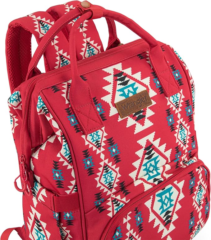 Wrangler Diaper Bag Backpack Aztec Travel Backpack Purses Western Multi-Function Baby Bags for Mom with Waterproof Insulated Pockets
