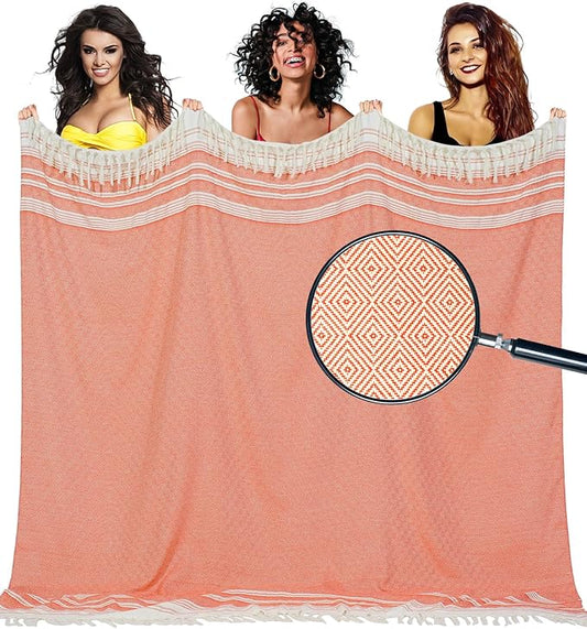 Oversized Turkish Beach Towel Blanket Cotton Giant XL Sandproof Towels Huge Linen XXL Extra Large Big Throw Quilt Blankets for Adults Cloud Travel Camping Glamping Accessories Essentials