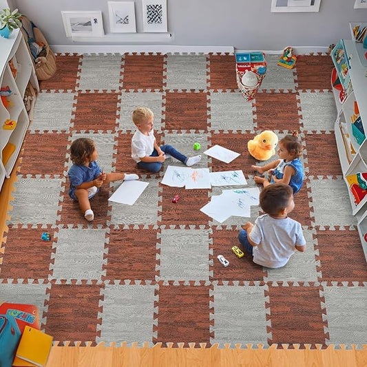 Skyweaver 36 Tiles Soft Non-Toxic Baby Play Mat for Floor EVA Foam Jigsaw Puzzle Play Mat, Interlocking Squares with 0.6inch for Babies, Toddlers & Kids Gym, Nursery, Playroom, Gray