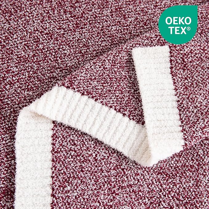 NEXHOME PRO Soft Throw Blankets for Couch, Reversible Warm Blankets Cozy Knit Blanket for Women, Fuzzy Plush Lightweight Throws for Sofa, Bed, Picnic, Wine 50 x 60 inches