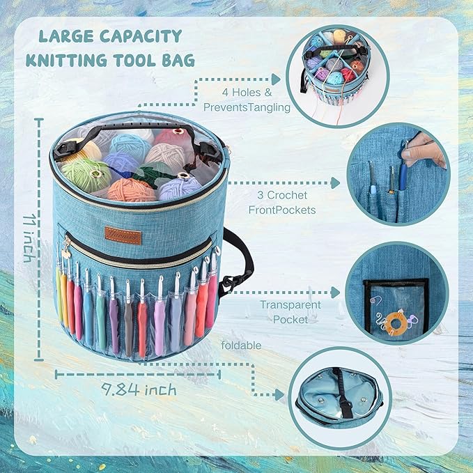 Yarniss Crochet Kits for Beginners,1120 Yards Yarn Kits 16 Colors,Crochet Set with 14 Size Ergonomic Crochet Hooks 2.0mm~14mm,Crochet Bag Organizer