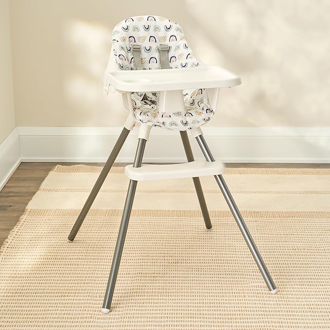 Regalo High Chair with Jelly Bean Seat Pad for Babies and Toddlers, Award Winning Brand, Removable Oversized Tray with Cup Holder, Five Point Harness, White
