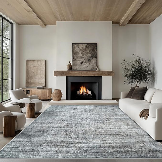9x12 Area Rug Living Room Rugs - Washable Rug Large Modern Abstract Soft Thin Carpets Indoor Floor No Slip Vintage Carpet for Bedroom Under Dining Table Nursery Home Office Decor Gray Blue