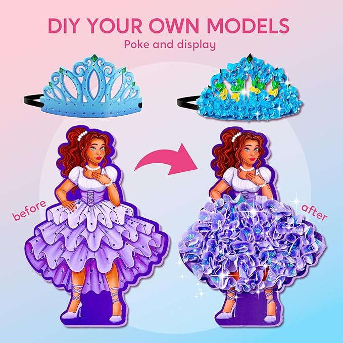 Klever Kits Poke in Fun Art Crafts for Kids Ages 4-8, Princess Dress-up, Art Activities, DIY Craft Kits, Birthday Gifts for Girls Ages 4 5 6 7 8+