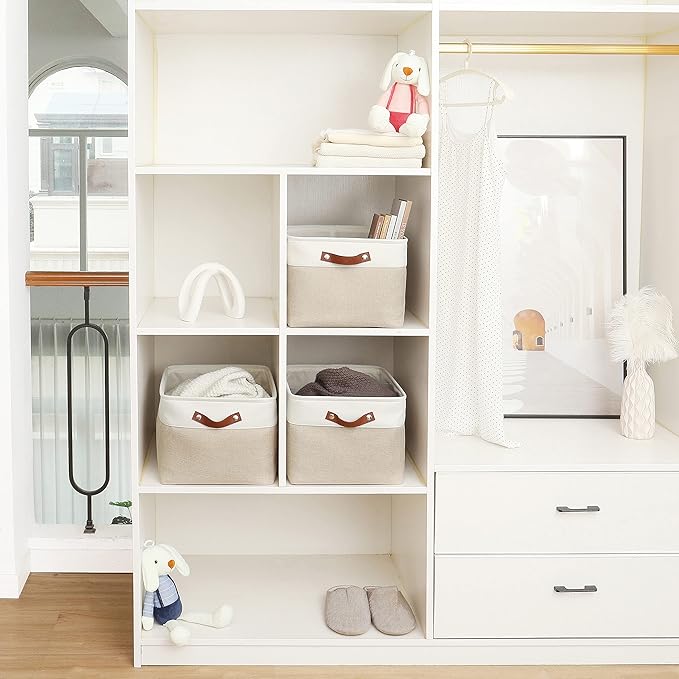 OrganiHaus Extra Large Fabric Storage Bins for Shelves 16x13in, Closet Storage Baskets for Shelf Organizing, Canvas Rectangle Bins for Organization, Linnen Baskets for Organizing - Beige/Off-White