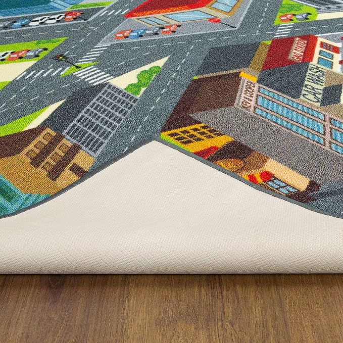 KC Cubs 3x5 City Streets Car Road Rug – Educational Non-Slip Play Mat for Kids, Toddlers, Nursery, Classroom, Playroom, Baby Daycare, Boy Girl Carpet