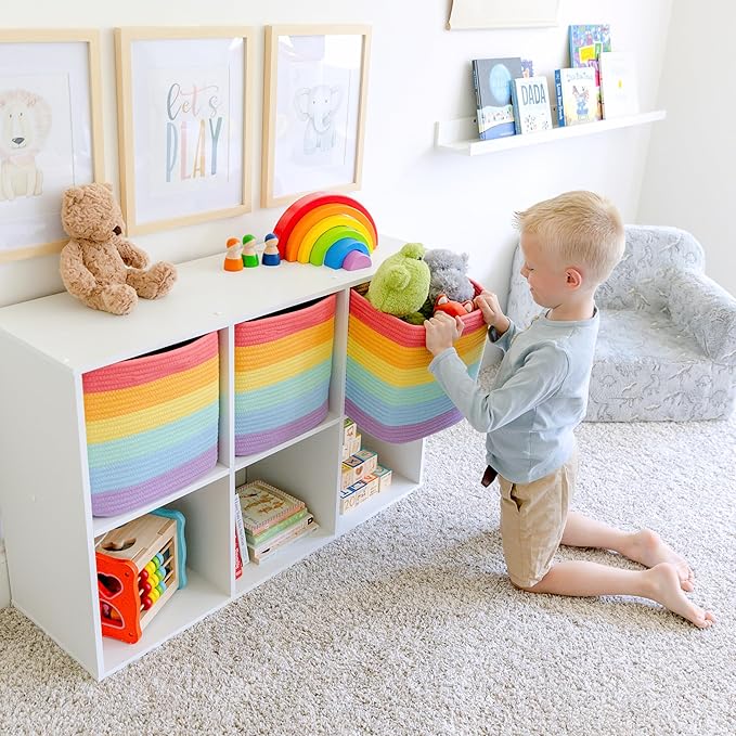 NaturalCozy Storage Cubes 11 Inch Cotton Rope Woven Baskets for Organizing, 3-Pack | Cube Storage Bin | Square Storage Baskets for Shelves Organizer, Classroom, Kids Toy Bins, Closet, Baby Nursery