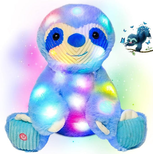 Cuteoy Light-up Plush Blue Sloth LED Stuffed Animal Birthday Christmas Plushies Toy Gifts for Kids Toddler Girls, 10.5"